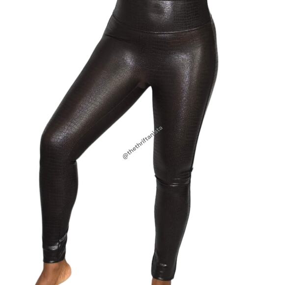 Spanx Croc Leggings Brown Faux Leather High Waist Shaping Slimming Size Small - Picture 11 of 12